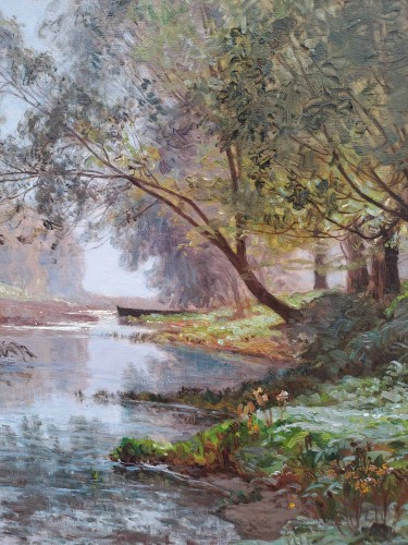 Tableaux et dessins Tableaux XIXe siècle - Emile Isenbart (1846-1921) Bord de rivière dans le Doubs