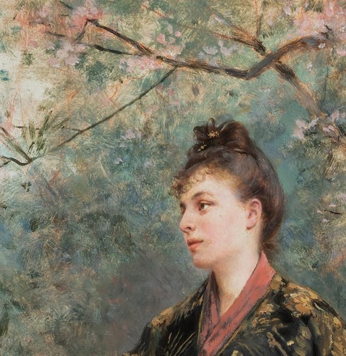 XIXe siècle - Théobald Chartran (1849-1907) Jeune femme en Kimono
