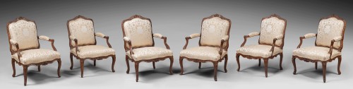XVIIIe siècle - Exceptionnelle suite de 6 fauteuils Louis XV