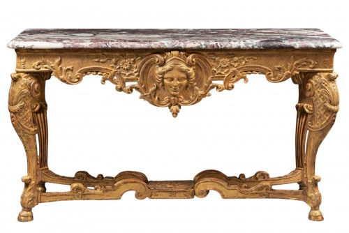 Importante Console d’époque Régence en bois sculpté et doré