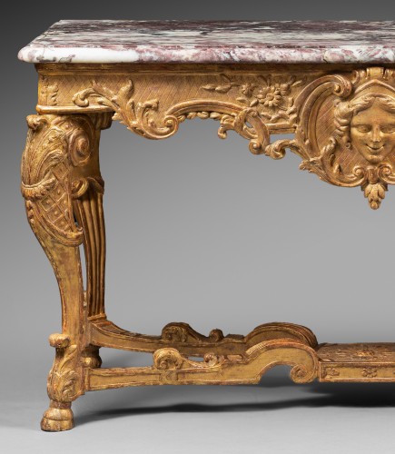 Mobilier Console - Importante Console d’époque Régence en bois sculpté et doré