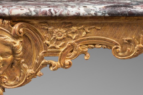 Antiquités - Importante Console d’époque Régence en bois sculpté et doré