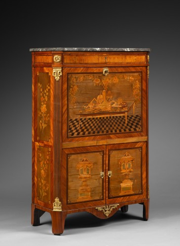 Antiquités - Secrétaire à abattant, estampillé Wolff époque Louis XVI