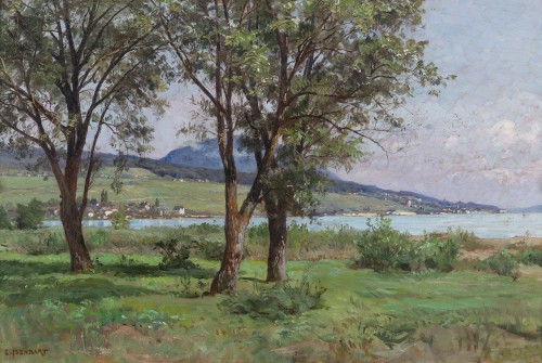 Emile Isenbart (1846-1921) Le Lac de Neuchâtel (Suisse) - Tableaux et dessins Style 