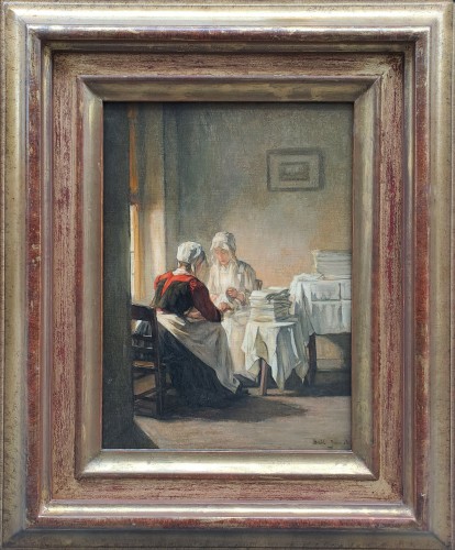 Joseph Bail (1862-1921) - Le pliage du linge aux hospices de Beaune - Tableaux et dessins Style 