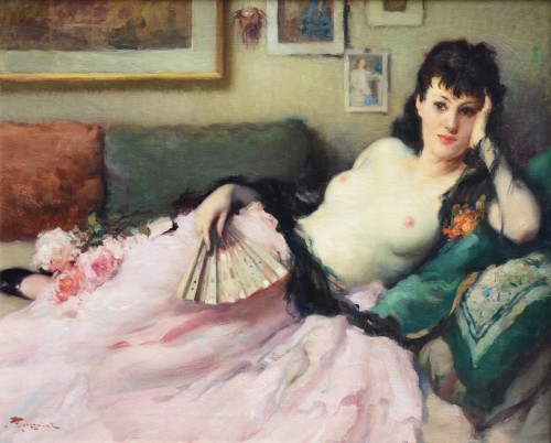 Fernand Toussaint (1873-1956) - A Naked Woman with a Fan