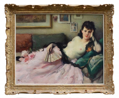 Fernand Toussaint (1873-1956) - Femme dénudée à l'éventail - Tableaux et dessins Style 