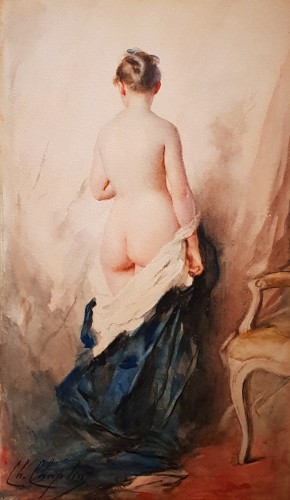 Charles Chaplin  (1825-1891) - Naked girl in drape