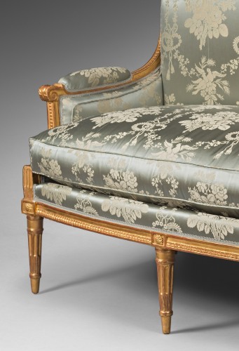 Louis XVI - Superb carved and gilded wooden sofa Stamped by Adrien DUPAIN