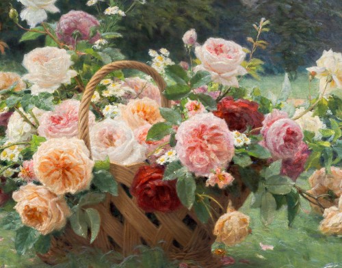 Henri Biva (1848-1928) - Le Panier de Roses - Tableaux et dessins Style 
