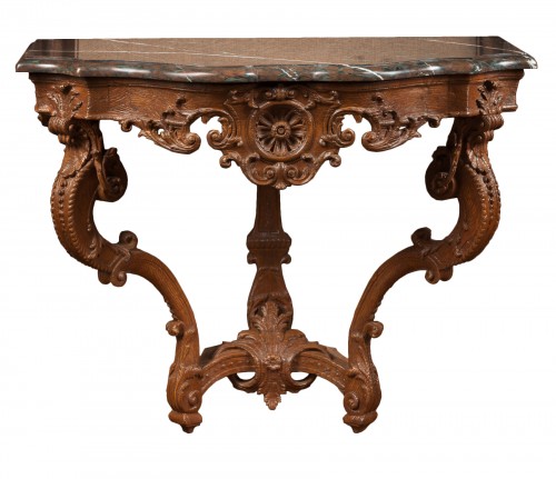 Carved natural oak console