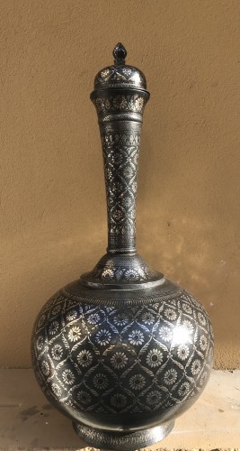 Asian Works of Art  - Indian bidri  metal flask 