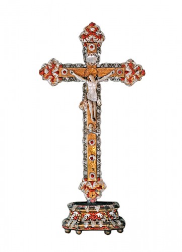 Mother of pearl and coral crucifix