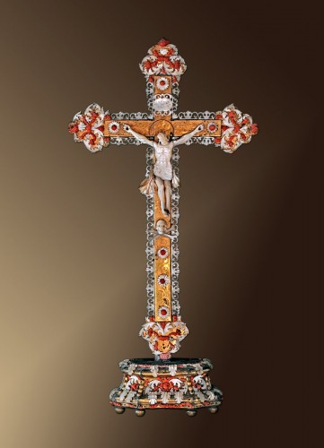 Mother of pearl and coral crucifix - Religious Antiques Style Louis XIV