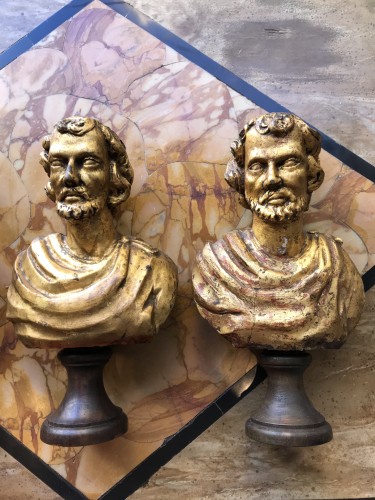 Sculpture Sculpture en Bois - Petits bustes à l’antique en bois doré