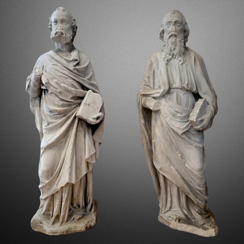 Gothic Limestone sculptures of the apostles Peter and Paul - Sculpture Style Middle age