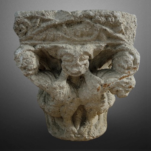 Romanesque capital, Occitania 12th century. - Sculpture Style Middle age
