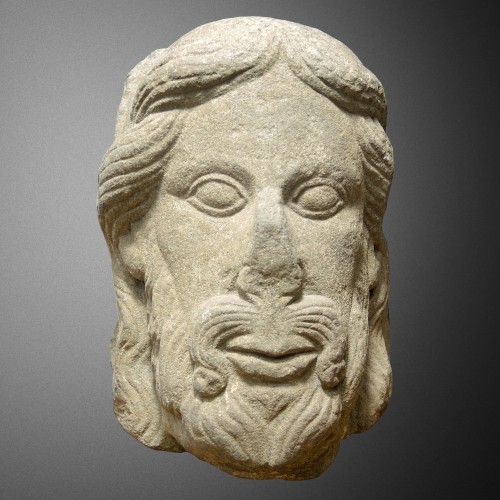 Romanesque Christ Head, Upper Rhine 12th century. - Sculpture Style Middle age