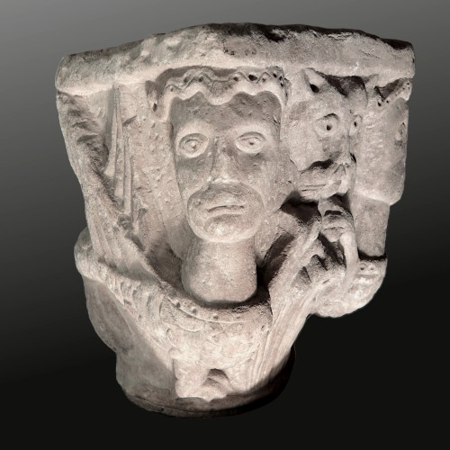 Sculpture Sculpture en Marbre - Chapiteau roman figuré, Vallée du Rhône