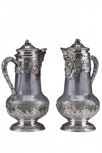 Boin Taburet - Pair of pitchers in crystal and sterling silver 19th century