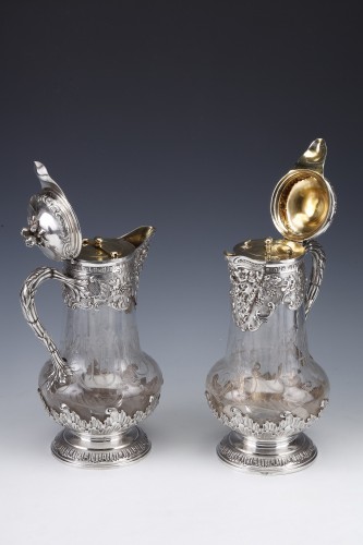 Boin Taburet - Paire de Pichets en cristal et argent massif XIXè - Emmanuel Redon Silver Fine Art