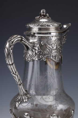 Antiquités - Boin Taburet - Pair of pitchers in crystal and sterling silver 19th century