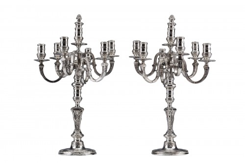 Marret Frères - Important Pair of Candelabras19th Century Sterling Silver 