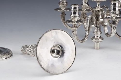 Antiquités - Marret Frères - Importante paire de candélabres en argent massif XIXe