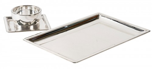 Jean E. Puiforcat - Saucière en argent et plat rectangulaire argent. Art Deco