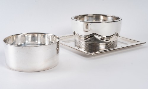 Antique Silver  - Jean E. Puiforcat - Silver sauce boat and silver rectangular dish  Art Deco