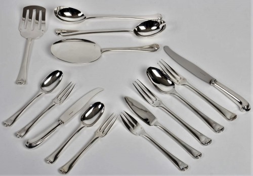 Antique Silver  - Puiforcat - Cutlery Set 163 Pieces Sterling Silver Model Mazarin 1930