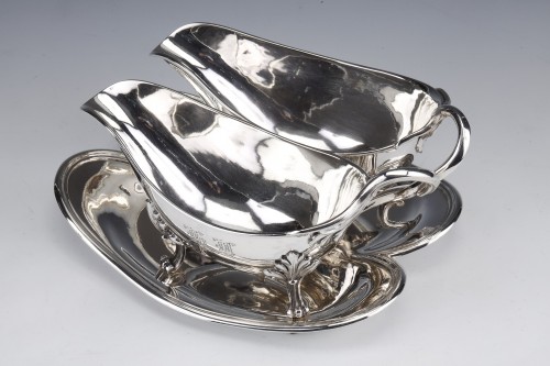 Odiot - Double Sauceboat On Tray In Sterling Silver Late 19th - Antique Silver Style Napoléon III