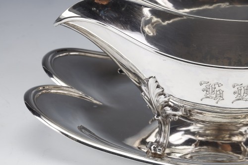 Goldsmith Odiot - Double Sauceboat On Tray In Sterling Silver Late 19th - Napoléon III
