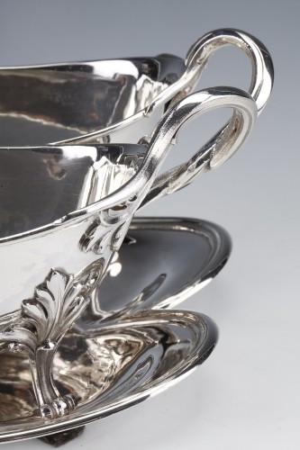 Napoléon III - Goldsmith Odiot - Double Sauceboat On Tray In Sterling Silver Late 19th