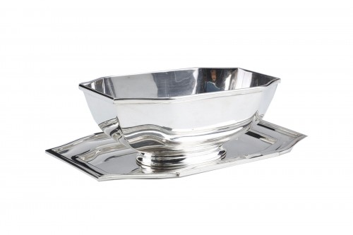 Cardeilhac - Sauceboat on its adherent tray in silver Art Déco