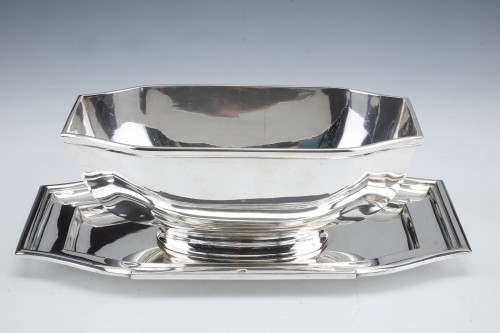 silverware & tableware  - Cardeilhac - Sauceboat on its adherent tray in silver Art Déco