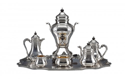 A. Aucoc - Tea coffee set  6 silver pieces and his tray 19th