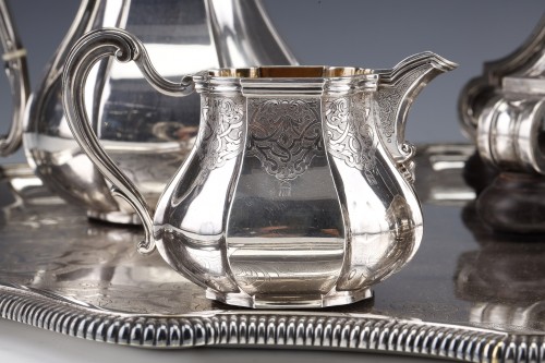 silverware & tableware  - A. Aucoc - Tea coffee set  6 silver pieces and his tray 19th