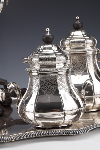 19th century - A. Aucoc - Tea coffee set  6 silver pieces and his tray 19th