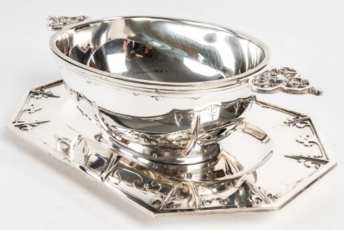 Napoléon III - Cardeilhac - Sauce boat on its silver tray Model Fer de lance XIXth