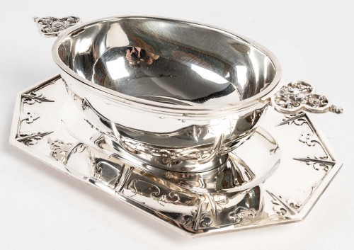 Antiquités - Cardeilhac - Sauce boat on its silver tray Model Fer de lance XIXth