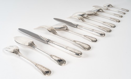 Puiforcat - Twentieth Silver Cutlery Set 153 Pieces &quot;Ségur&quot; Model Unencrypt - Antique Silver Style 50
