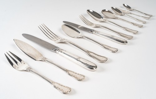 Antique Silver  - Puiforcat - Twentieth Silver Cutlery Set 153 Pieces &quot;Ségur&quot; Model Unencrypt