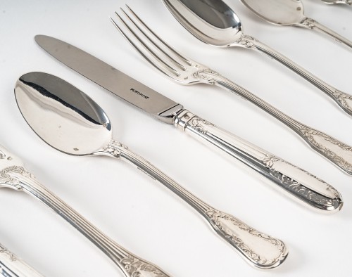 20th century - Puiforcat - Twentieth Silver Cutlery Set 153 Pieces &quot;Ségur&quot; Model Unencrypt