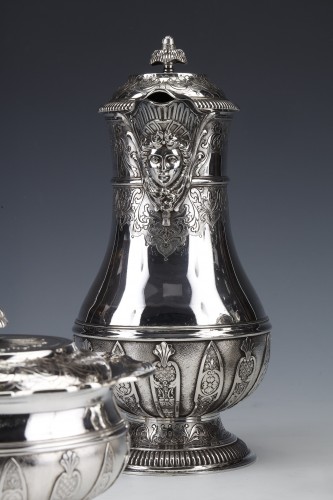 Cardeilhac - Service thé café en argent massif XIXe modèle Mascarons - Argenterie et Orfèvrerie Style Napoléon III