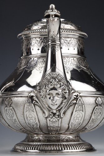 XIXe siècle - Cardeilhac - Service thé café en argent massif XIXe modèle Mascarons