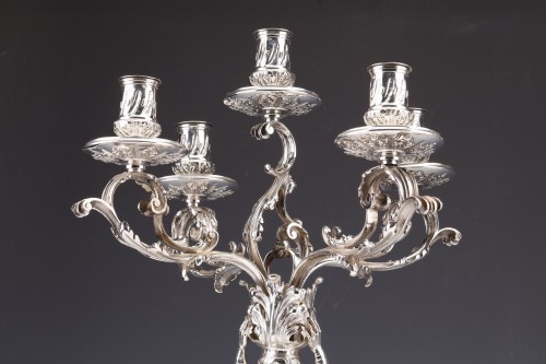 Merite - Paire de candélabres zoomorphe en argent massif XIXe siècle - Argenterie et Orfèvrerie Style Napoléon III