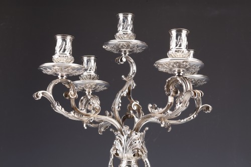 Merite - Pair of zoomorphic sterling silver candelabras 19th century - silverware & tableware Style Napoléon III