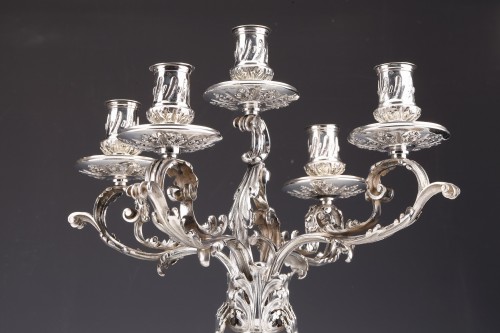 Argenterie et Orfèvrerie  - Merite - Paire de candélabres zoomorphe en argent massif XIXe siècle