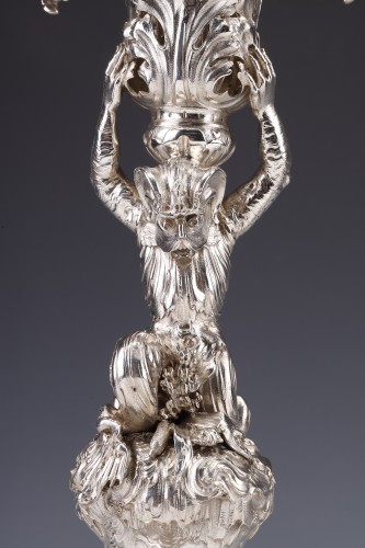 Merite - Paire de candélabres zoomorphe en argent massif XIXe siècle - Emmanuel Redon Silver Fine Art